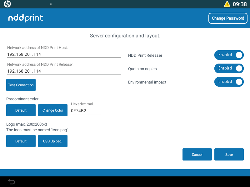 Configure application via printer panel